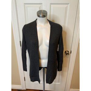 Brooks 346 Gray Rib Knit 100% Merino Wool Open Front Cardigan, Size S